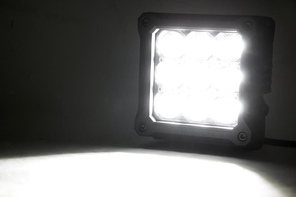 Rough Country 70905DRL 4 Inch Chrome Series LED Light Pods | Square | White DRL | Pair