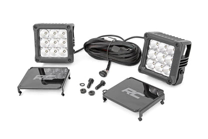 Rough Country 70905DRL 4 Inch Chrome Series LED Light Pods | Square | White DRL | Pair