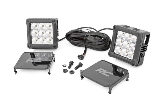 Rough Country 70905DRL 4 Inch Chrome Series LED Light Pods | Square | White DRL | Pair