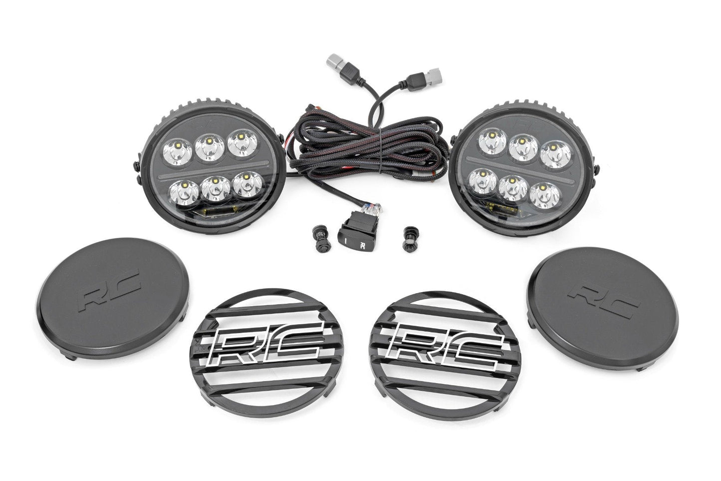 Rough Country 70805B Black Series Halo LED Light Pair | White/Amber DRL | 6.5 Inch | Round