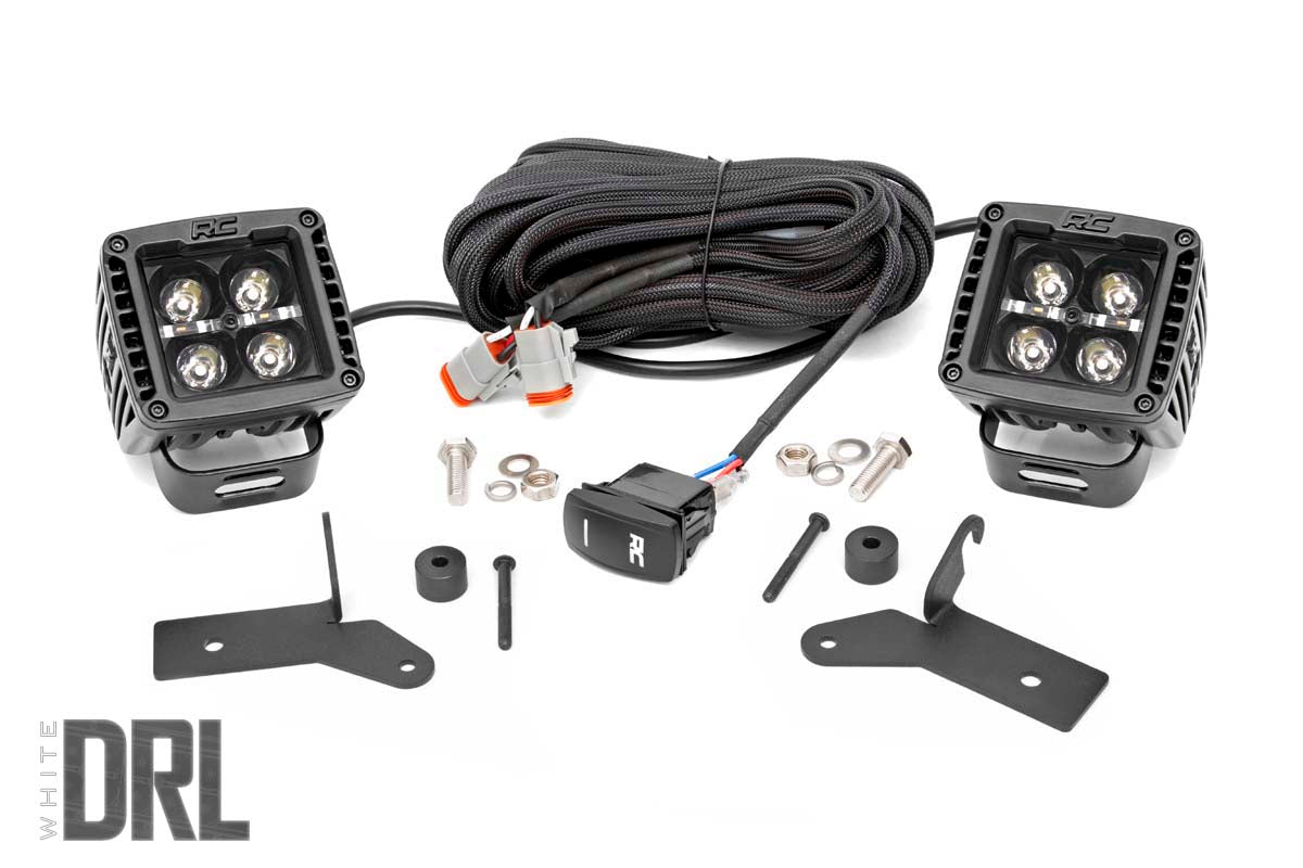 Rough Country 70052DRL LED Light Kit | Hinge Mount | 2" Black Pair | White DRL | Jeep Gladiator JT/Wrangler JL (18-25)
