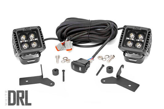 Rough Country 70052DRL LED Light Kit | Hinge Mount | 2" Black Pair | White DRL | Jeep Gladiator JT/Wrangler JL (18-25)