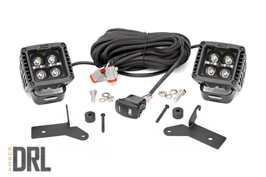 Rough Country 70052DRLA LED Light Kit | Hinge Mount | 2" Black Pair | Amber DRL | Jeep Gladiator JT/Wrangler JL (18-25)