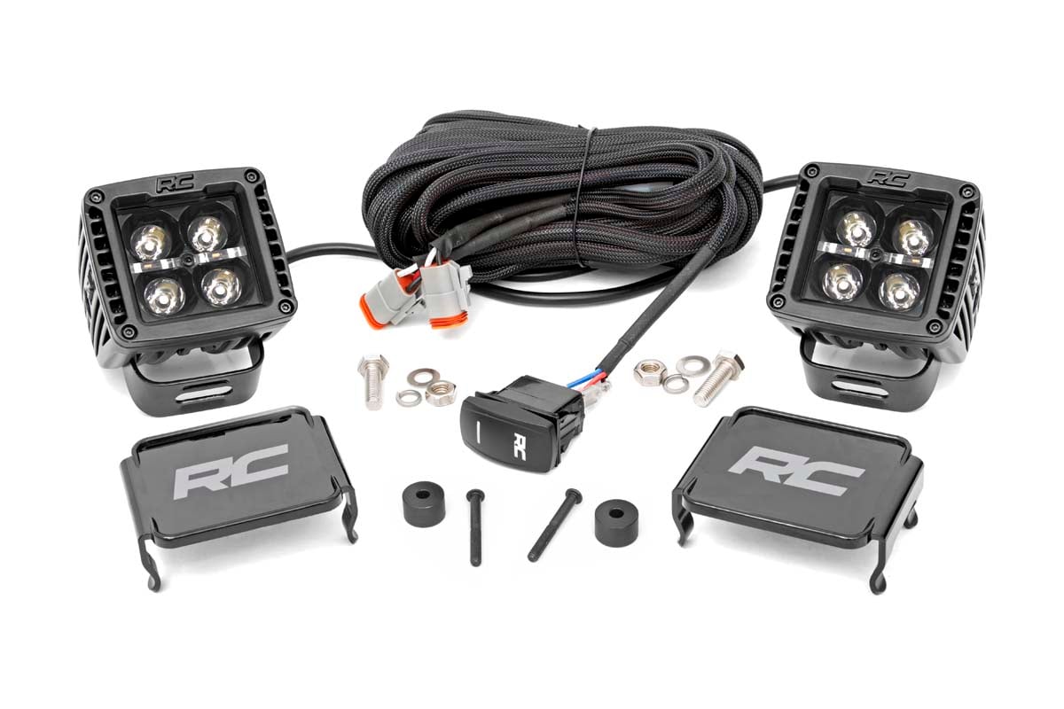 Rough Country 70060 LED Light Kit | Cowl Mount | 2" Black Pair | Amber DRL | Jeep Gladiator JT/Wrangler JL (18-25)