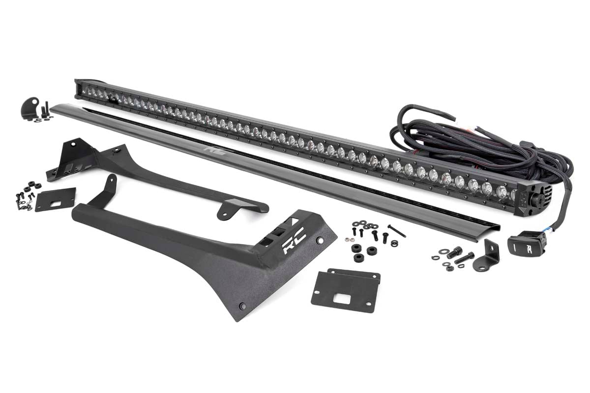 Rough Country 70066 LED Light Kit | Windshield | 50" BLK Single Row | WHT DRL | Jeep Gladiator JT/Wrangler JL (18-25)