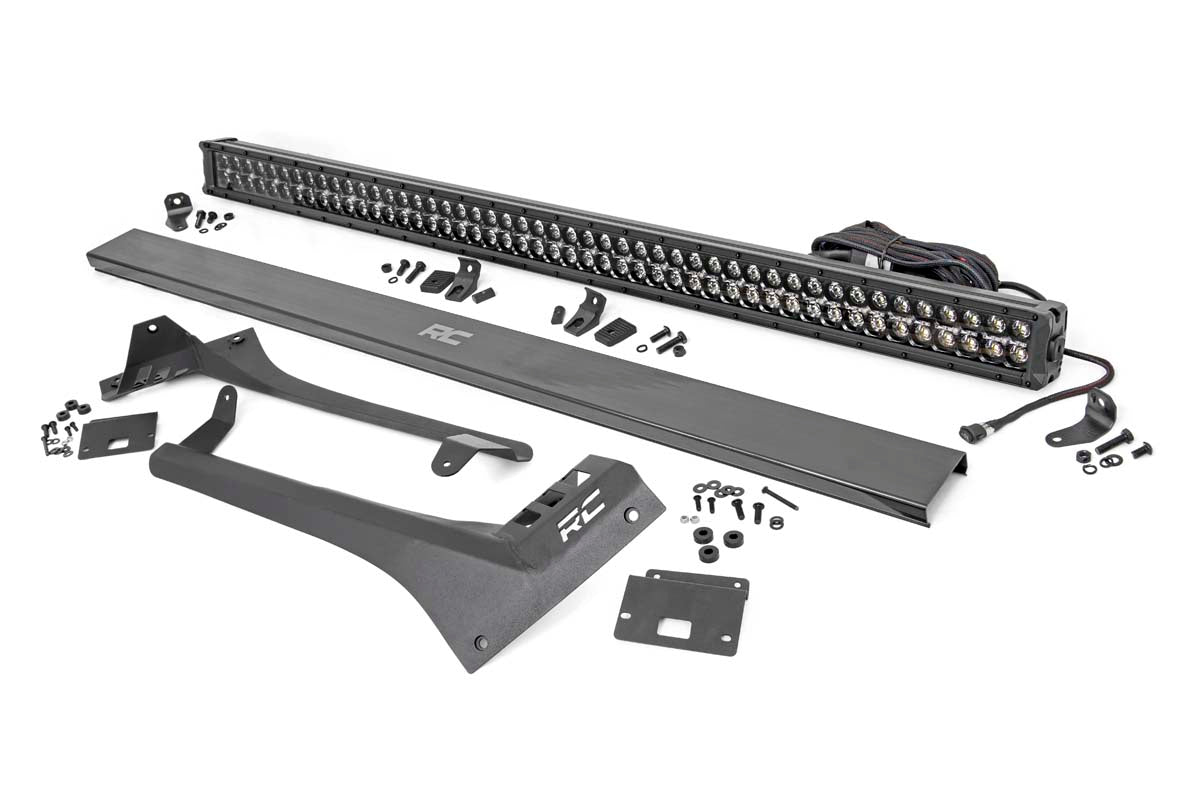 Rough Country 70068 LED Light Kit | Windshield | 50" BLK Dual Row | Amber DRL | Jeep Gladiator JT/Wrangler JL (18-25)