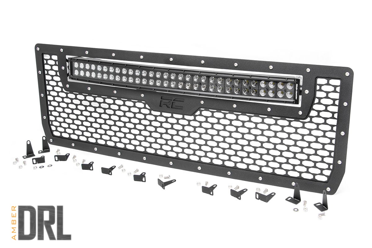 Rough Country 70190BDA Mesh Grille | 30" Dual Row LED | Black | Amber DRL | GMC Sierra 1500 (14-15)