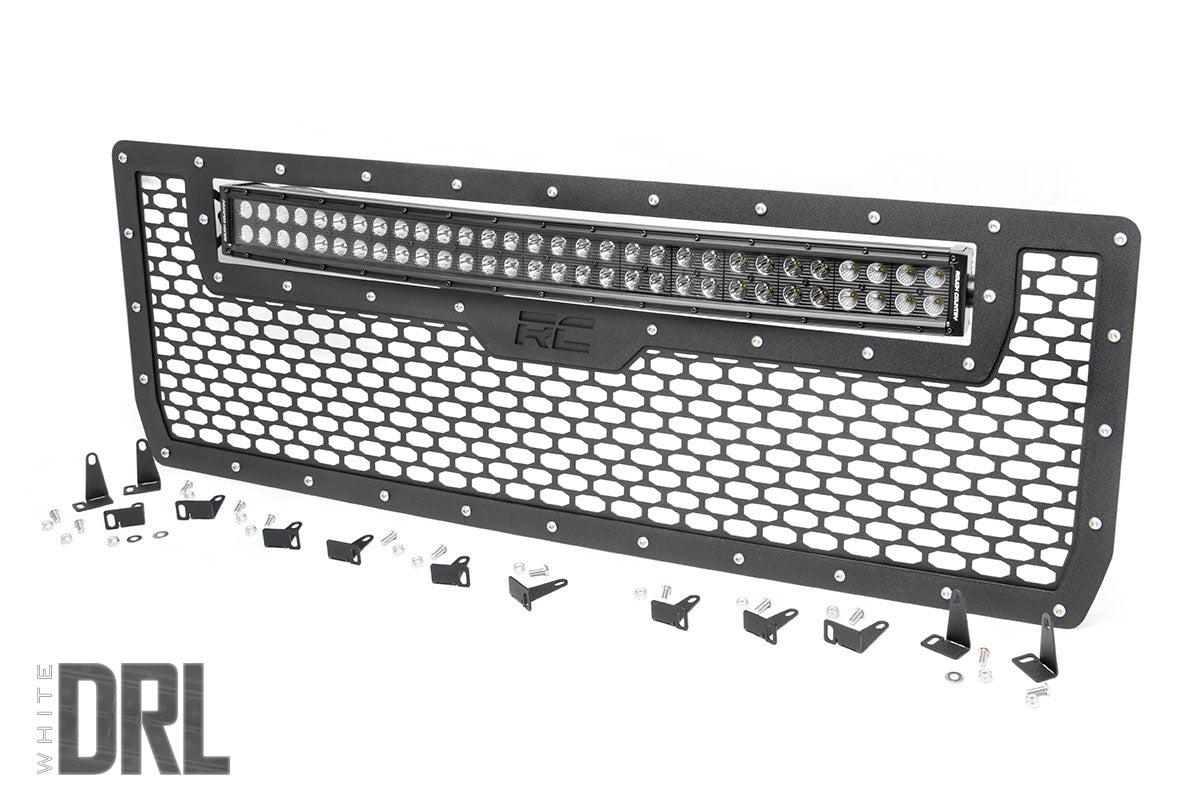Rough Country 70190DRL Mesh Grille | 30" Dual Row LED | Black | White DRL | GMC Sierra 1500 (14-15)