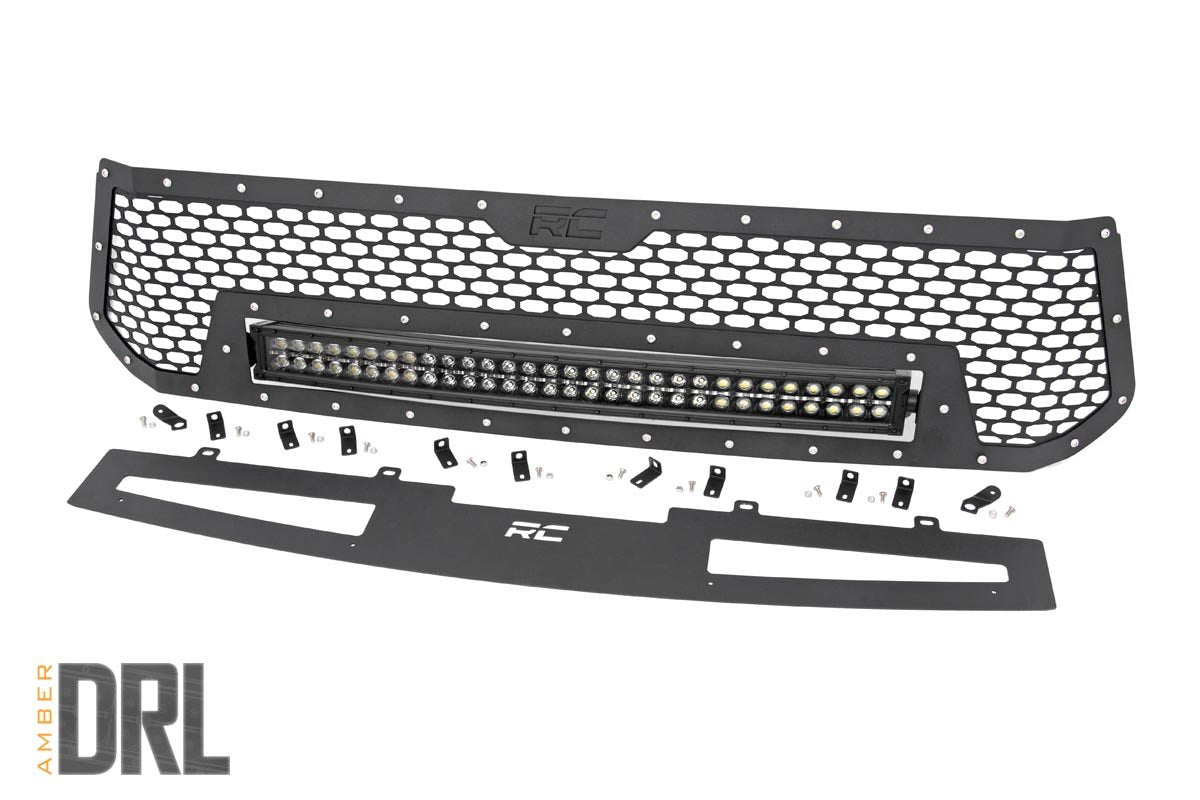 Rough Country 70224 Mesh Grille | 30" Dual Row LED | Black | Amber DRL | Toyota Tundra (14-17)