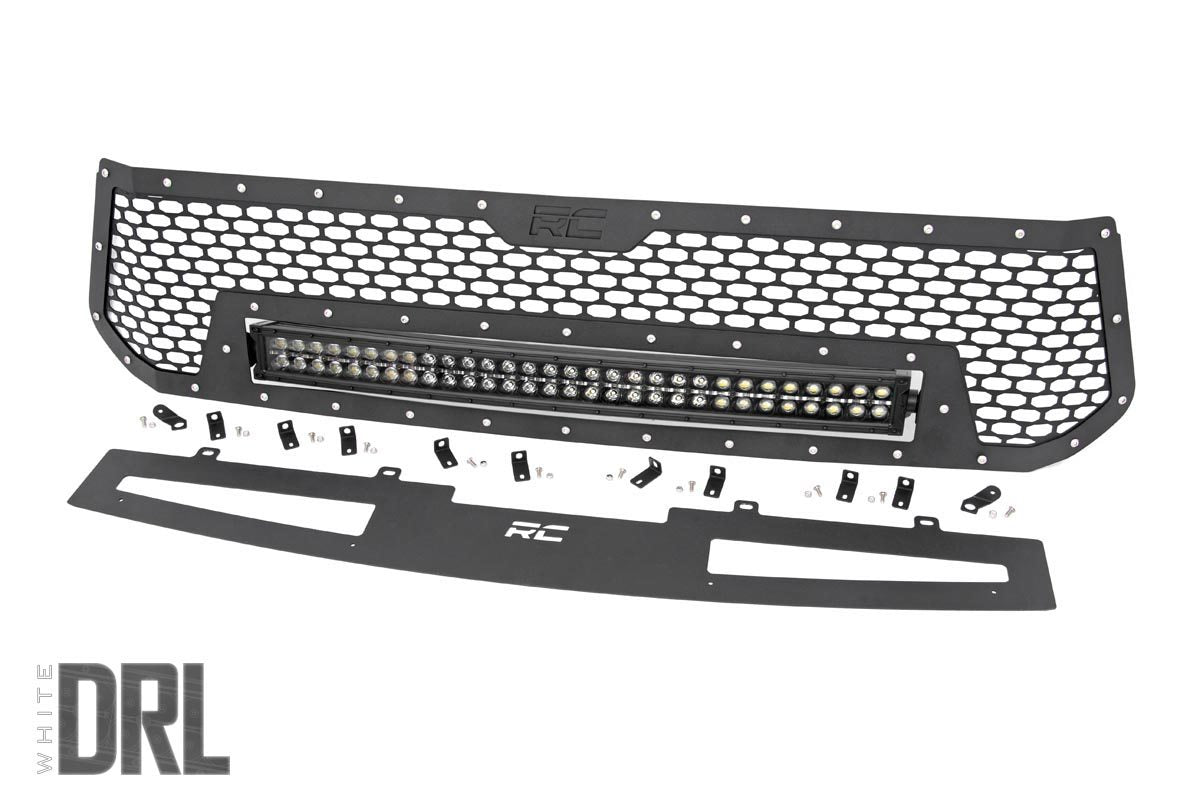 Rough Country 70225 Mesh Grille | 30" Dual Row LED | Black | White DRL | Toyota Tundra (14-17)