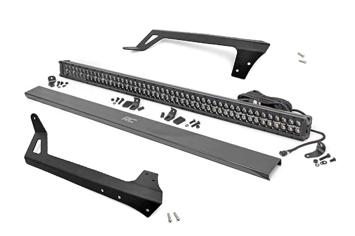 Rough Country 70504BLDRLA LED Light | Windshield Mnt | 50" Black Dual Row | Amber DRL | Jeep Wrangler JK (07-18)