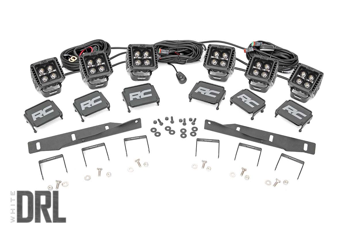 Rough Country 70700DRL LED Light Kit | Fog Mount | Triple 2" Black Pair | White DRL | Ford Raptor (17-20)