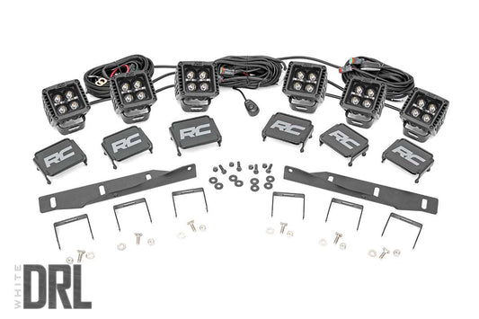 Rough Country 70700DRL LED Light Kit | Fog Mount | Triple 2" Black Pair | White DRL | Ford Raptor (17-20)