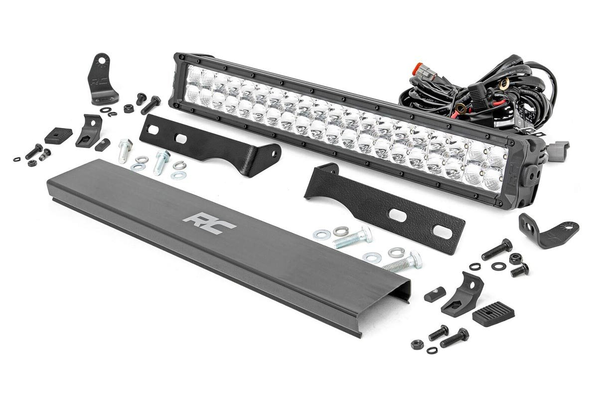 Rough Country 70776 LED Light Kit | Bumper Mount | 20" Chrome Dual Row | Amber DRL | Jeep Grand Cherokee WK2 (11-20)