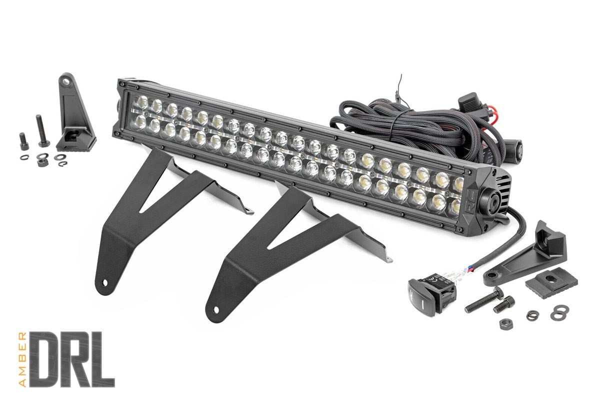 Rough Country 70779DRLA LED Light Kit | Bumper Mount | 20" Black Dual Row| Amber DRL | Ram 1500 (19-24)