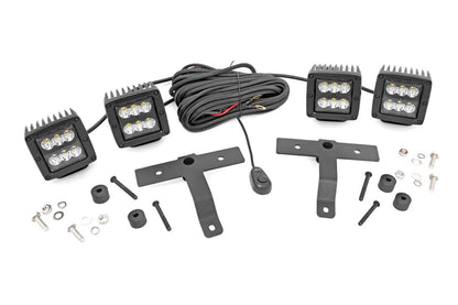Rough Country 70822 Quad LED Light Kit | Cowl Mount | 2" Black Pairs | Spot | Jeep Gladiator JT/Wrangler JL (18-25)