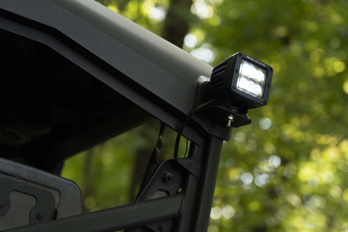 Rough Country 71011 LED Light | Cab Mount | 2" Black Pair | Flood | Can-Am Defender HD 5/HD 8/HD 9/HD 10