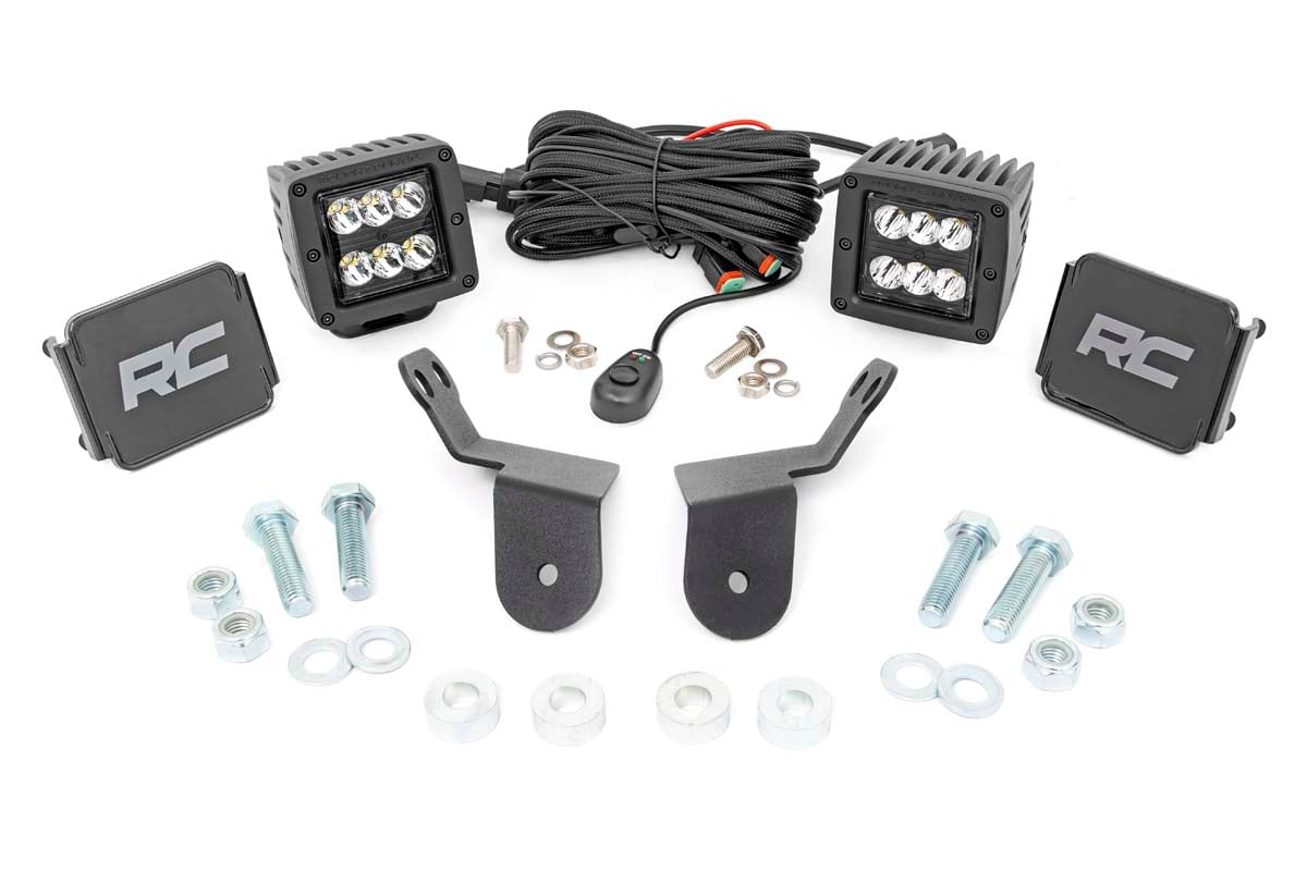 Rough Country 92009 LED Light Kit | Cage Mount | 2" Black Pair | Honda Pioneer 1000