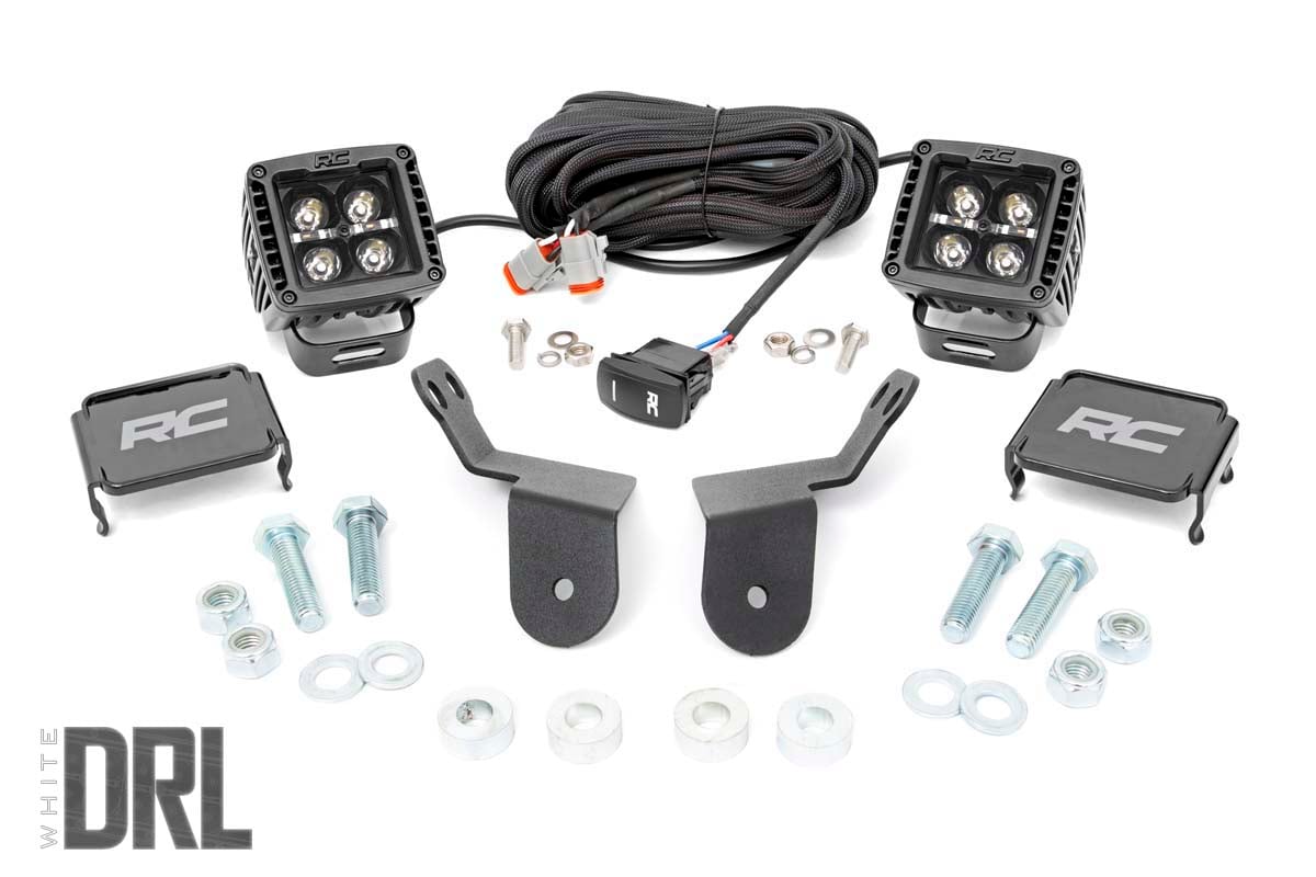 Rough Country 92011 LED Light Kit | Cage Mount | 2" Black Pair | White DRL | Honda Pioneer 1000/Pioneer 1000-6