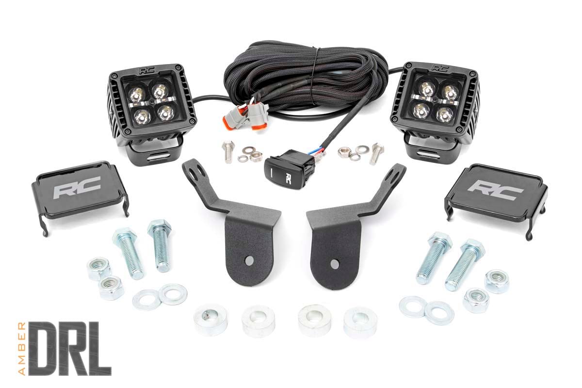 Rough Country 92021 LED Light Kit | Cage Mount | 2" Black Pair | Amber DRL | Honda Pioneer 1000/Pioneer 1000-6