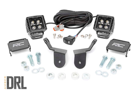 Rough Country 92021 LED Light Kit | Cage Mount | 2" Black Pair | Amber DRL | Honda Pioneer 1000/Pioneer 1000-6