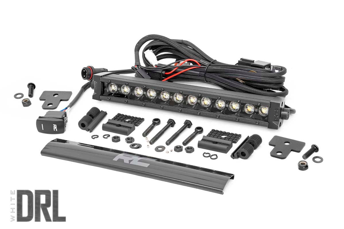 Rough Country 97004 LED Light | Bumper Mount | 12" Black Single Row | White DRL | Can-Am Defender HD 8/HD 9/HD 10