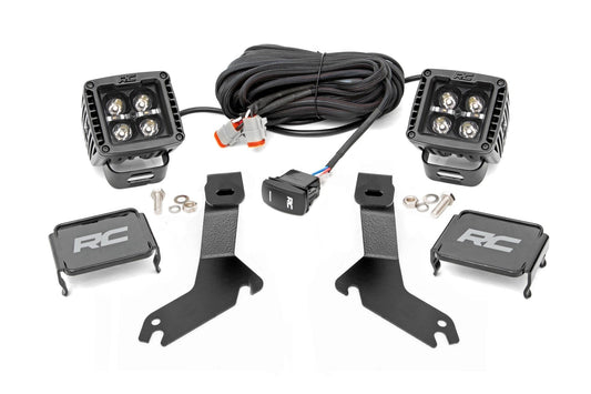 Rough Country 82284 LED Light Kit | Ditch Mount | 2" Black Pair | White DRL | Chevy Silverado 1500 (99-06)