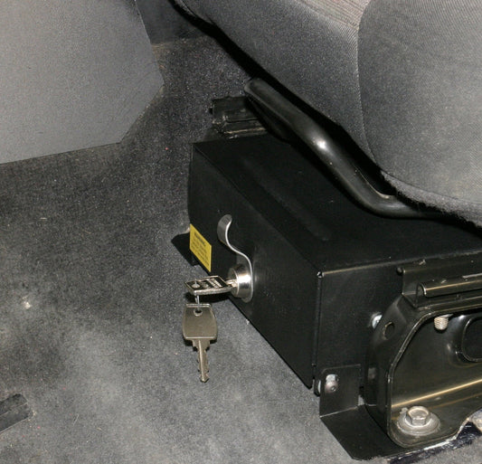 Front Driver Side Underseat Drawer - '97-06 Wrangler TJ; w/o Flip Seat (Black, Standard Key)