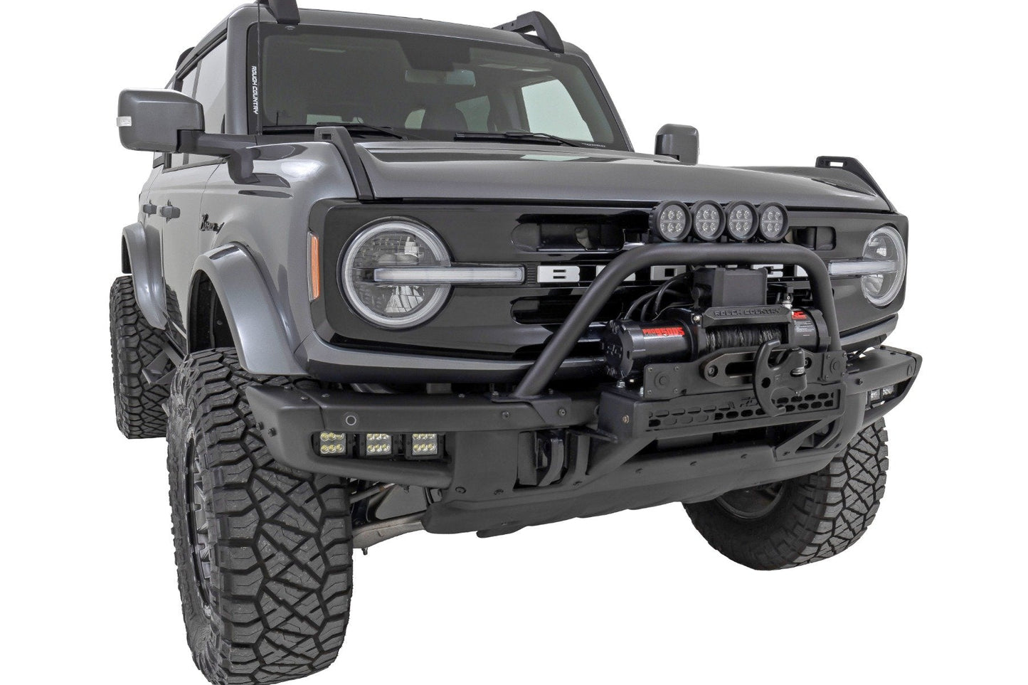 Rough Country 51112 Safari Bar | 3.5" Round LED (Quad) | Black | Amber DRL | OE Modular Steel | Ford Bronco (21-25)