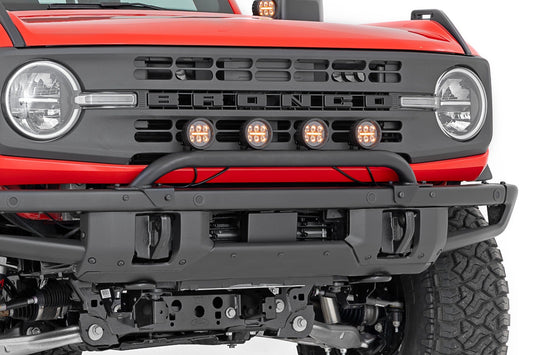 Rough Country 51136 Light Bar Mount | 3.5" Round LED (Quad) | Black | Amber DRL | OE Modular Steel | Ford Bronco (21-24)