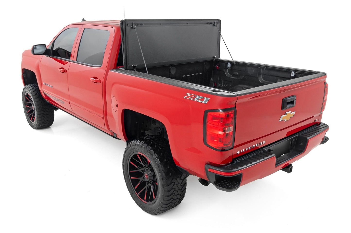Rough Country 49119651 Hard Tri-Fold Flip Up Bed Cover | 6'7" Bed | Rail Cap | Chevy/GMC 1500/2500HD/3500HD (14-19)