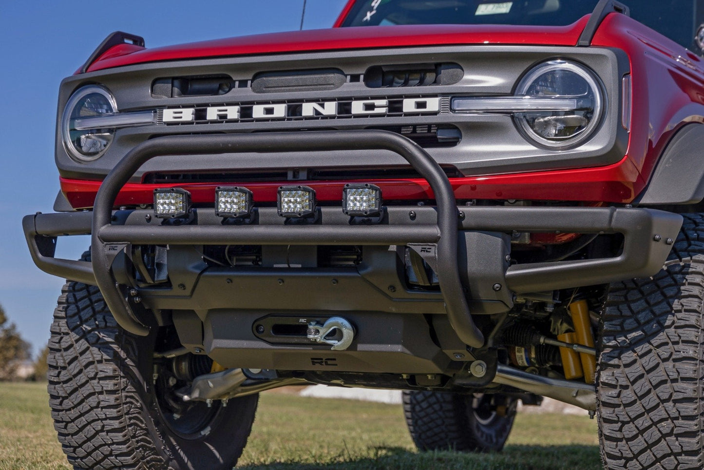 Rough Country 51102 Nudge Bar | 20 Inch BLK DRL Single Row LED | OE Modular Steel | Ford Bronco (21-25)