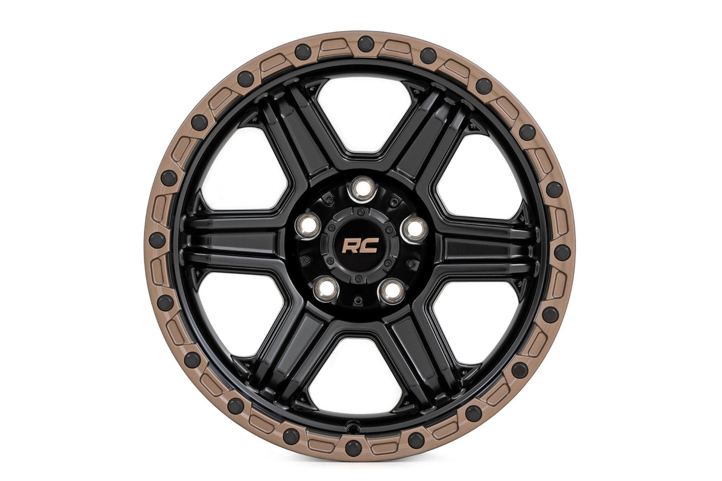 Rough Country 79180917A Rough Country 79 Series Wheel | One-Piece | Semi Gloss Black w/Bronze Ring | 18x9 | 6x135 | 0mm