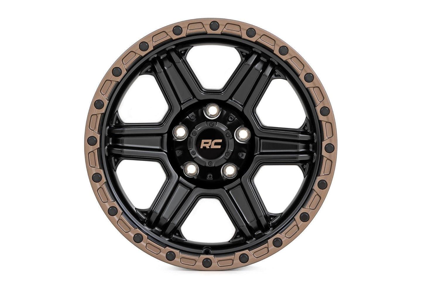 Rough Country 79170917 Rough Country 79 Series Wheel | One-Piece | Semi Gloss Black w/Bronze Ring | 17x8.5 | 6x135 | 0mm