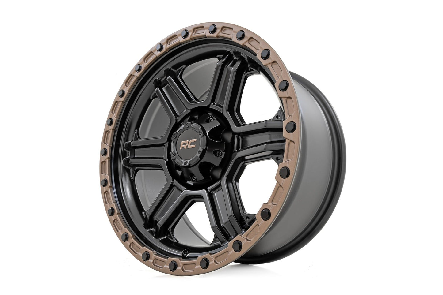 Rough Country 79180917A Rough Country 79 Series Wheel | One-Piece | Semi Gloss Black w/Bronze Ring | 18x9 | 6x135 | 0mm