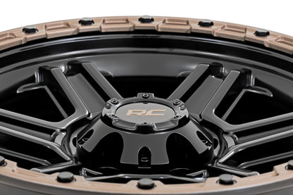 Rough Country 79181212A Rough Country 79 Series Wheel | One-Piece | Semi Gloss Black w/Bronze Ring | 18x9 | 6x5.5 | -12mm