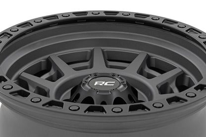 Rough Country 85170912A Rough Country 85 Series Wheel | Simulated Beadlock | Gunmetal Gray/Black | 17x9 | 6x5.5 | -12mm