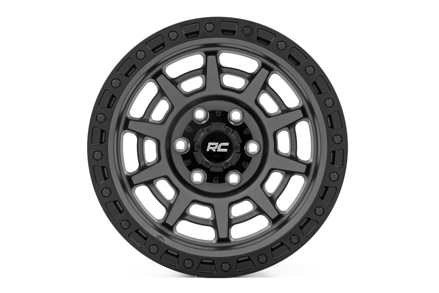 Rough Country 85170913A Rough Country 85 Series Wheel | Simulated Beadlock | Gunmetal Gray/Black | 17x9 | 5x4.5 | -12mm