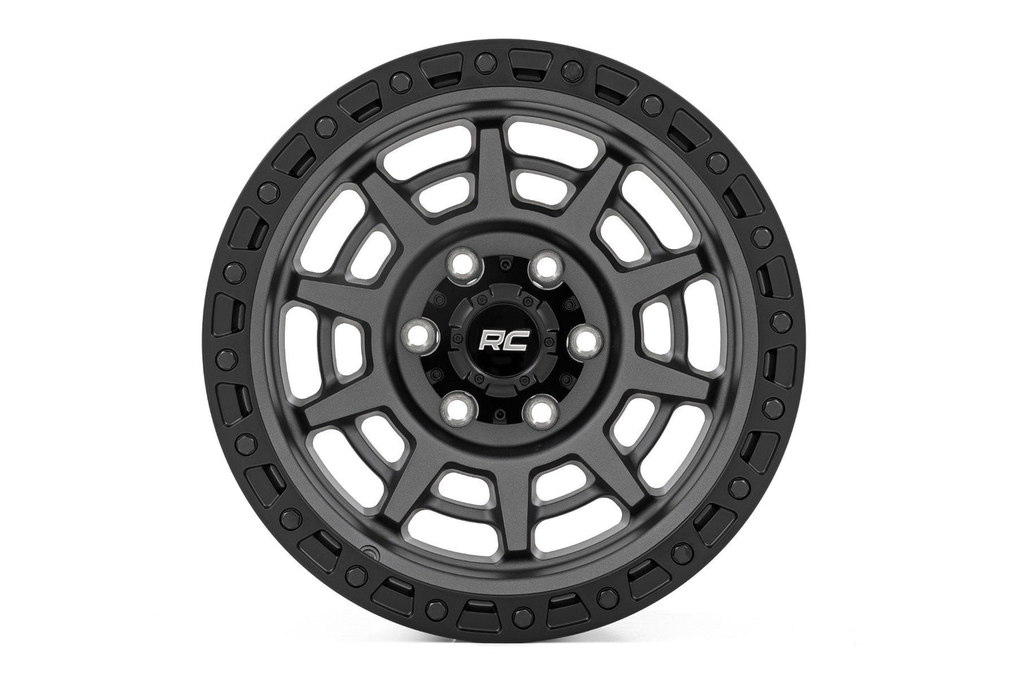 Rough Country 85170917A Rough Country 85 Series Wheel | Simulated Beadlock | Gunmetal Gray/Black | 17x9 | 6x135 | -12mm