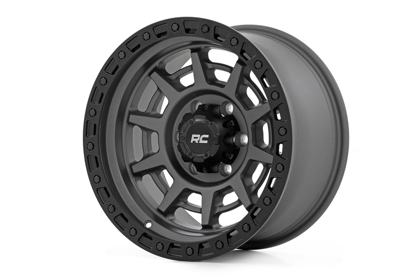 Rough Country 85170010A Rough Country 85 Series Wheel | Simulated Beadlock | Gunmetal Gray/Black | 17x9 | 8x6.5 | +0