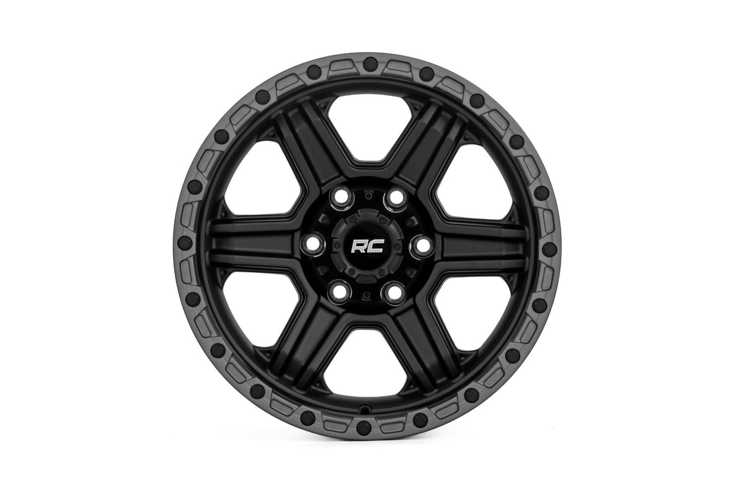 Rough Country 79170912B Rough Country 79 Series Wheel | One-Piece | Semi Gloss Black w/Gunmetal Ring | 17x8.5 | 6x5.5 | 0mm
