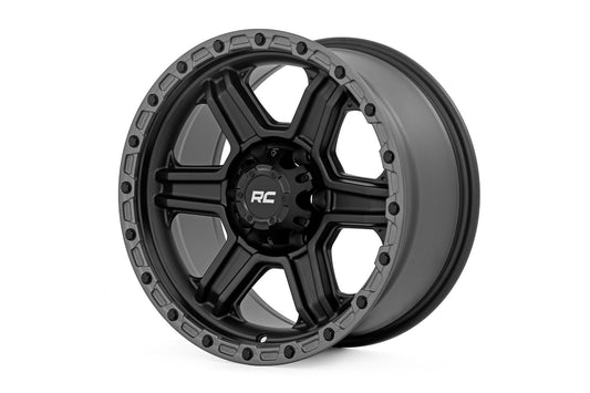 Rough Country 79170912B Rough Country 79 Series Wheel | One-Piece | Semi Gloss Black w/Gunmetal Ring | 17x8.5 | 6x5.5 | 0mm