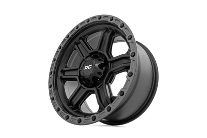 Rough Country 79170912B Rough Country 79 Series Wheel | One-Piece | Semi Gloss Black w/Gunmetal Ring | 17x8.5 | 6x5.5 | 0mm