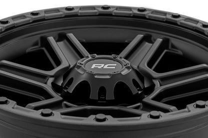 Rough Country 79170912B Rough Country 79 Series Wheel | One-Piece | Semi Gloss Black w/Gunmetal Ring | 17x8.5 | 6x5.5 | 0mm