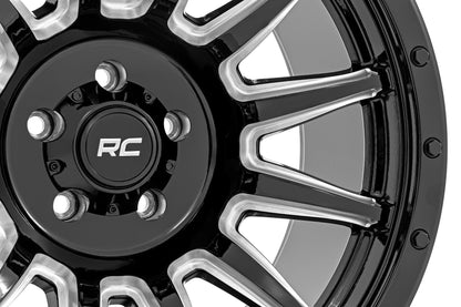 Rough Country 90201812M Rough Country 90 Series Wheel | One-Piece | Gloss Black w/machined spokes | 20x10 | 6x5.5 | -19mm