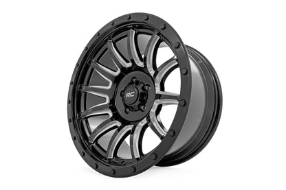 Rough Country 90201212M Rough Country 90 Series Wheel | One-Piece | Gloss Black w/machined spokes | 20x9 | 6x5.5 | -12mm