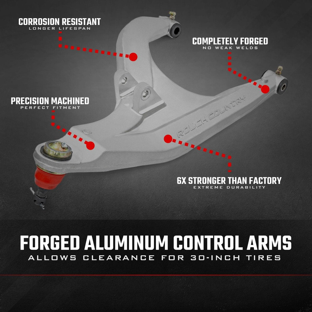 Rough Country 93155BLK Black Forged Alum High Clearance 2" Fwd Offset Control Arms w/Ball Joints | Polaris Ranger 1000XP