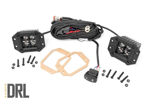 Rough Country 70803BLKDRLA 2 Inch Black Series LED Light Pods | Flush Mount | Amber DRL