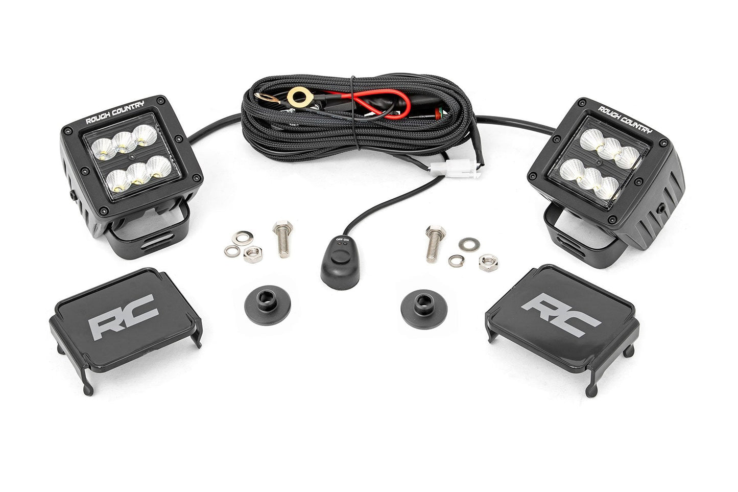 Rough Country 71046 LED Light Kit | Ditch Mount | 2" Black Pair | Flood Pattern | Ford Bronco (21-25)