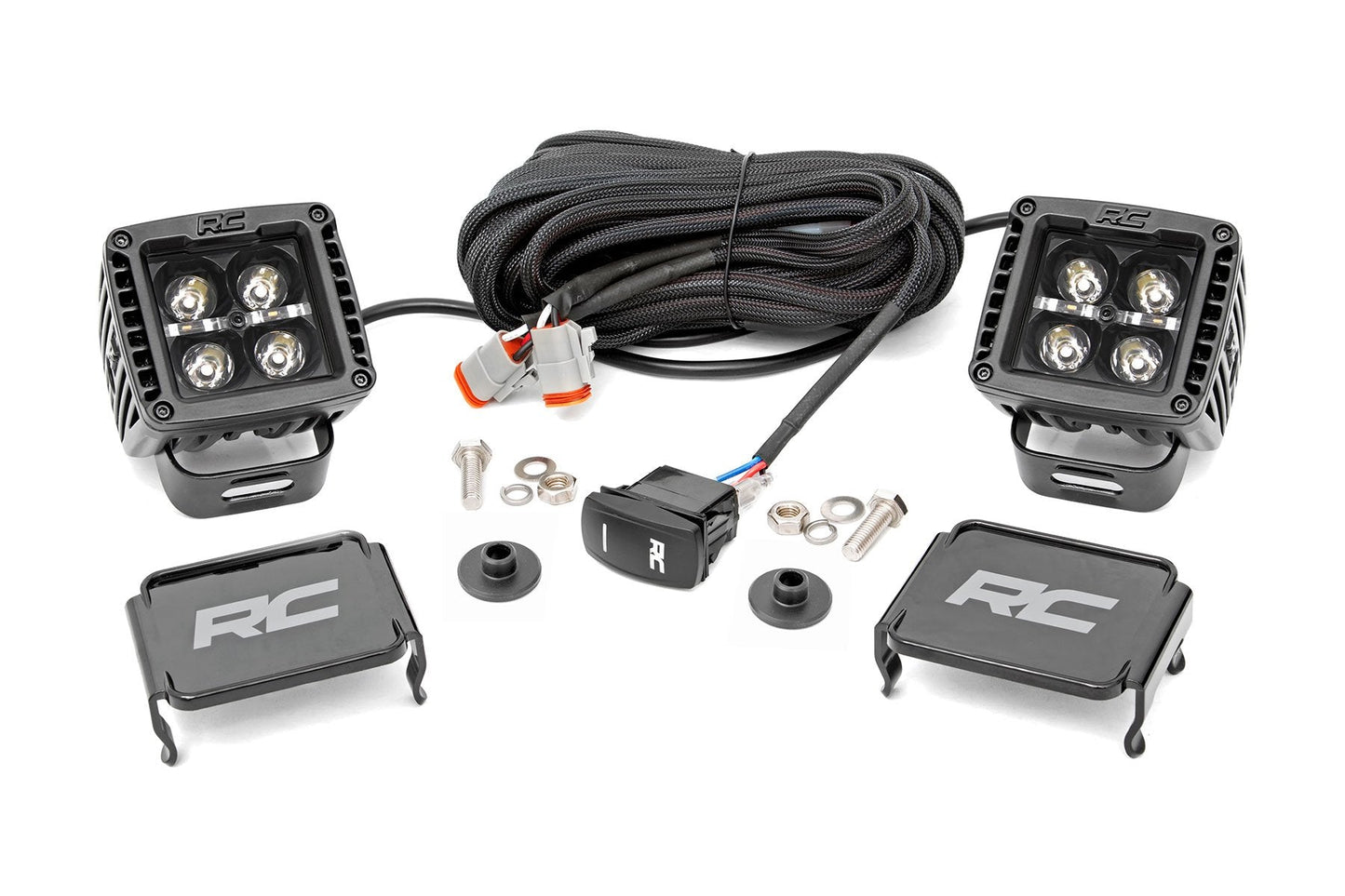 Rough Country 71049 LED Light Kit | Ditch Mount | 2" Black Pair | Amber DRL | Ford Bronco (21-25)